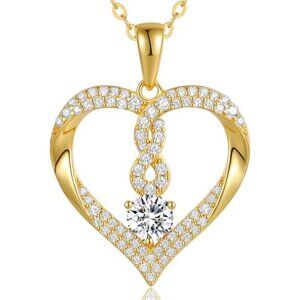 Heart Birthstone Necklaces for Women, 18k Gold Plated 925 Sterling Silver